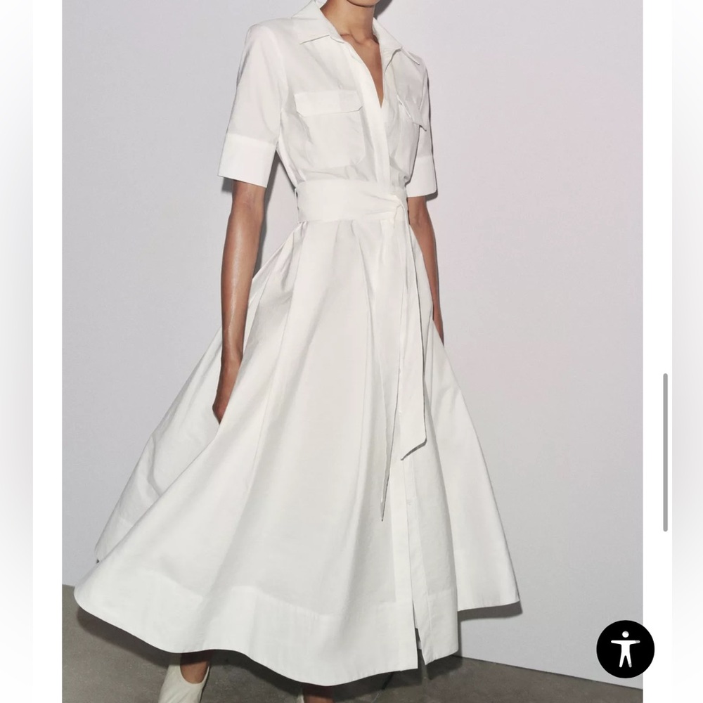 Zara ZW Collection Poplin Midi Dress, Oyster White, Women’s XS